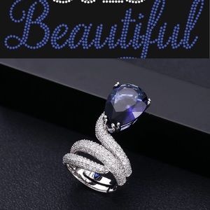 NIB 18kt White Gold Sapphire Diamond Swirl Ring